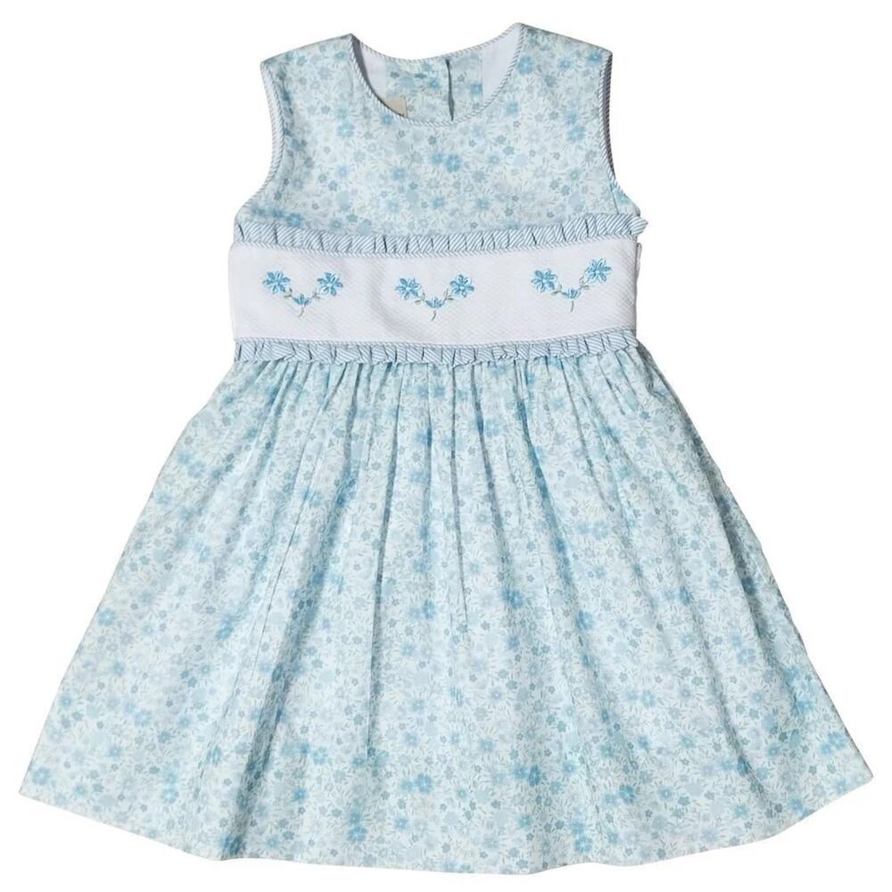 Marco & Lizzy Girls Blue‎ Floral Carly Sleeveless Dress - Embroidery on Waist